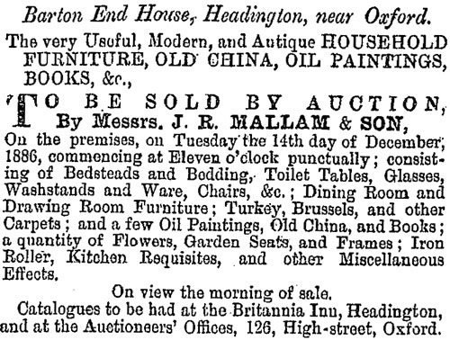 Sale at Barton End in 1886