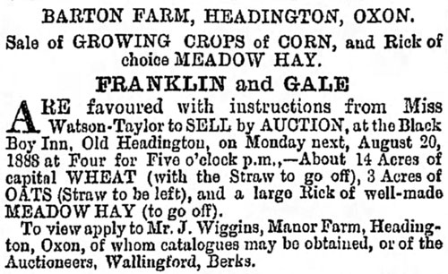 Sale of crops by Manor Farm