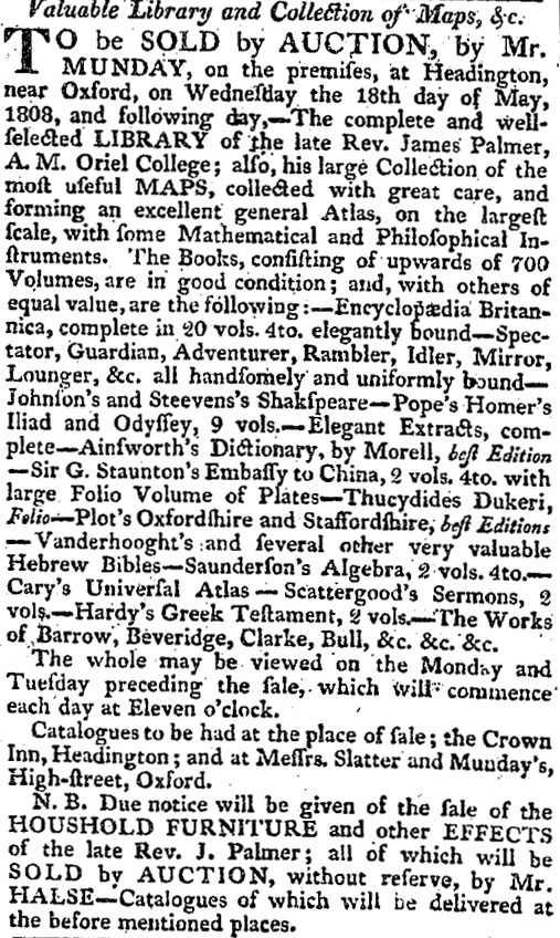 Sale of Palmer's goods
