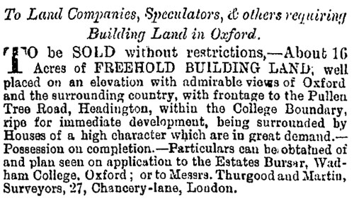 Sales of west side of Pullen's Lane